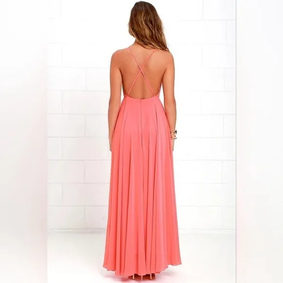 Lulus Mythical Kind of Love Coral Pink Maxi Dress