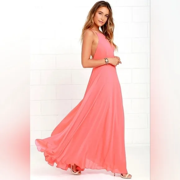 Lulus Mythical Kind of Love Coral Pink Maxi Dress