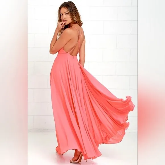 Lulus Mythical Kind of Love Coral Pink Maxi Dress