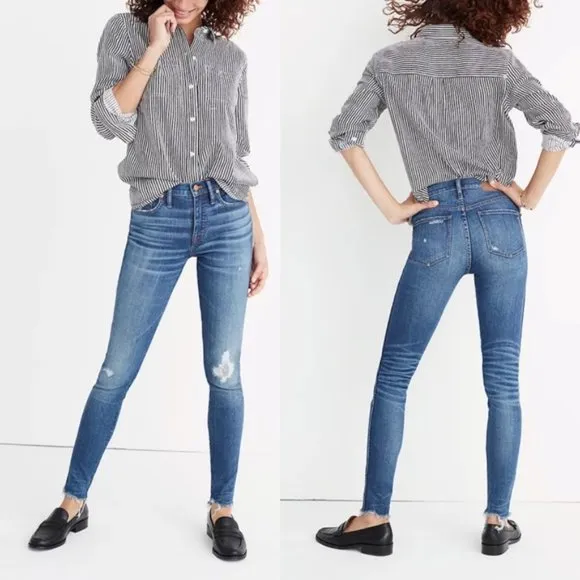 Madewell 9 Inch High-Rise Skinny Rip and Repair Jeans in Allegra Wash Si…
