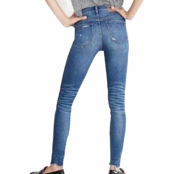 Madewell 9 Inch High-Rise Skinny Rip and Repair Jeans in Allegra Wash Si…