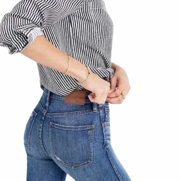 Madewell 9 Inch High-Rise Skinny Rip and Repair Jeans in Allegra Wash Si…