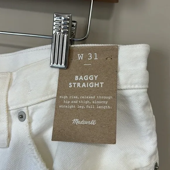 MADEWELL Baggy Straight Jean High Waist White Slouchy Sz 31 NEW