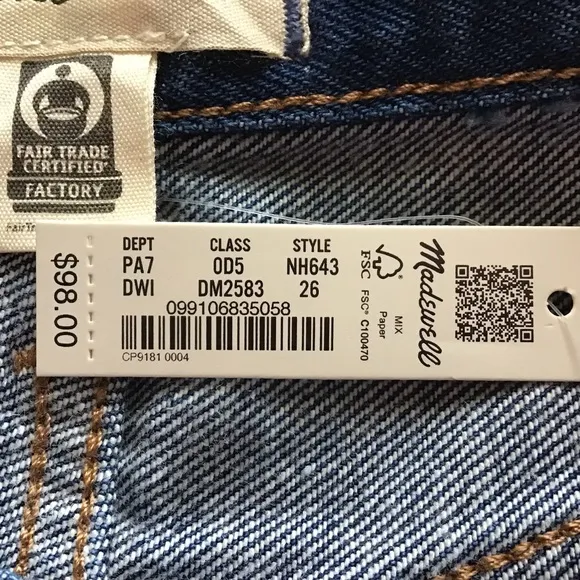 Madewell Baggy Straight Leg Jeans In Dark Worn Indigo Size 26