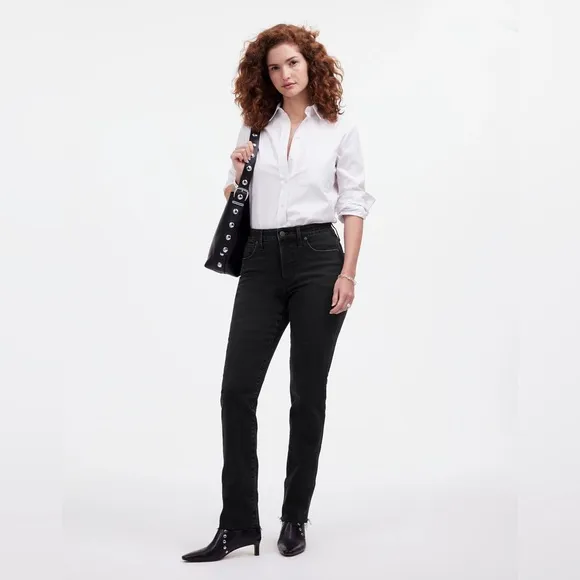 Madewell Curvy Mid Rise Stovepipe Jeans Women’s 29 Black Raw Hem