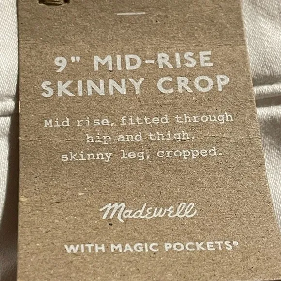 Madewell NWT 9&quot; Mid-Rise Skinny Crop Jeans in Pure White Size 27
