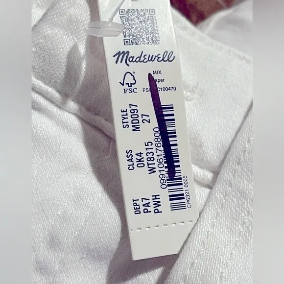 Madewell NWT 9&quot; Mid-Rise Skinny Crop Jeans in Pure White Size 27