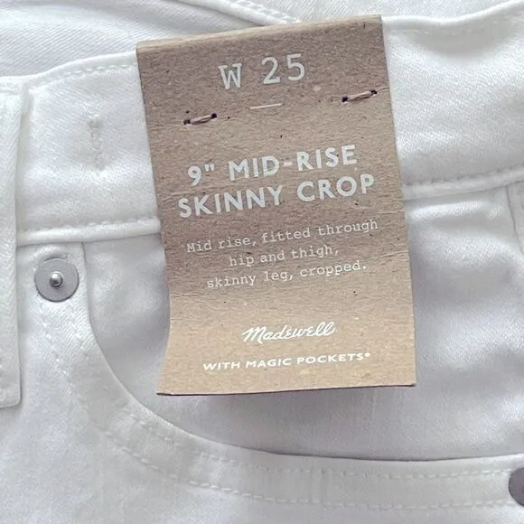 Madewell NWT 9&quot; Mid Rise Skinny Crop Jeans Size 25 in Pure White