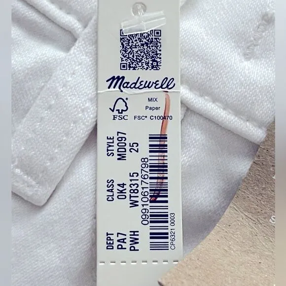 Madewell NWT 9&quot; Mid Rise Skinny Crop Jeans Size 25 in Pure White