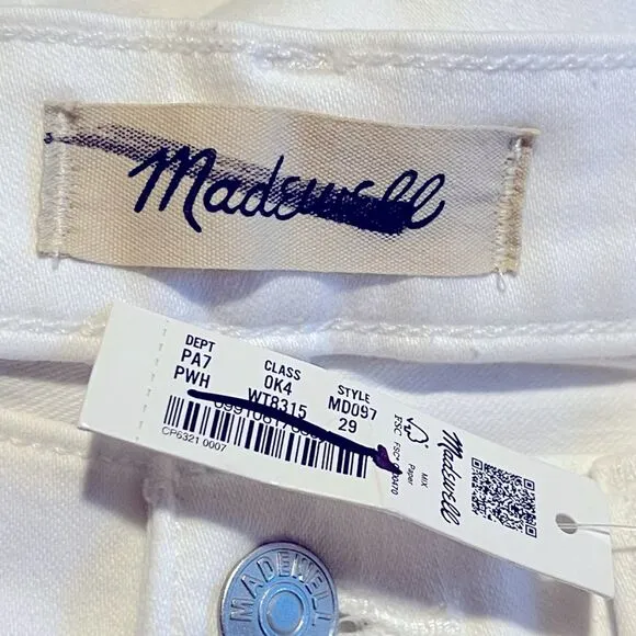 Madewell NWT 9&quot; Mid-Rise Skinny Crop Jeans Size 29 in Pure White
