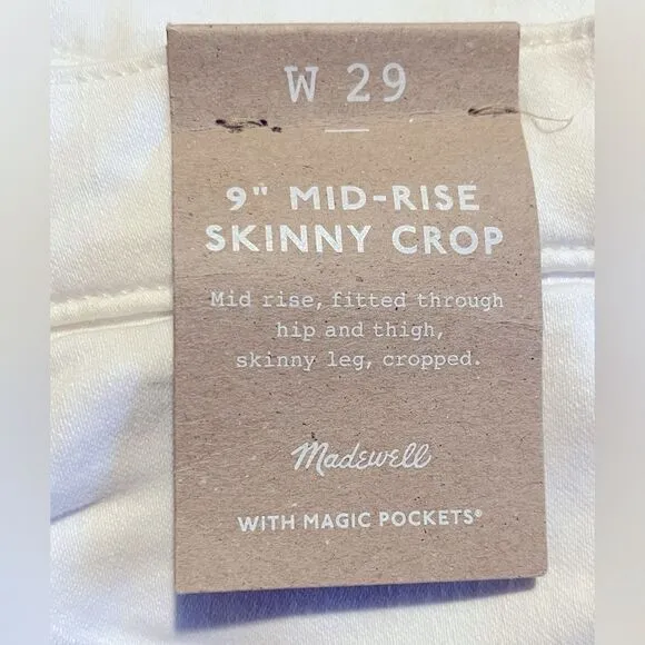 Madewell NWT 9&quot; Mid-Rise Skinny Crop Jeans Size 29 in Pure White