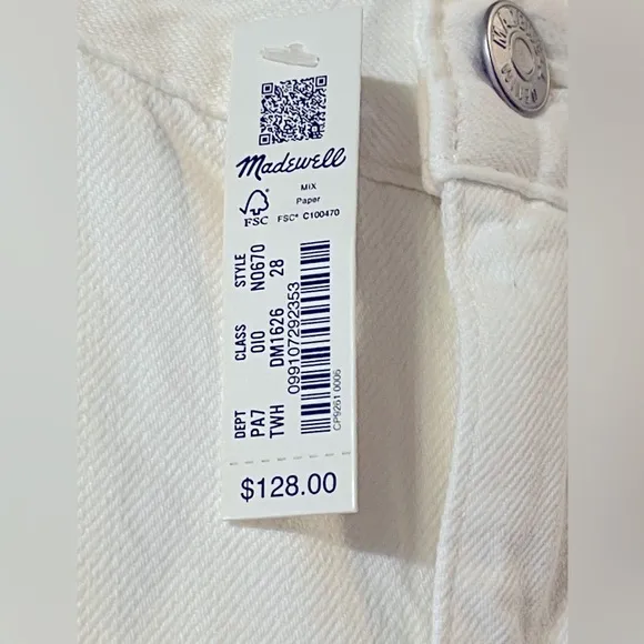 Madewell NWT Harlow Wide Leg Jean: Airy Denim Edition Size 28 in Tile White