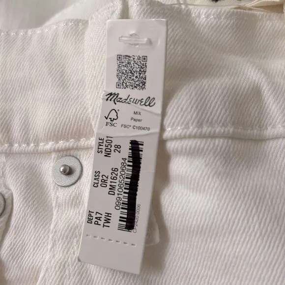Madewell NWT High Rise The Perfect Vintage Jean Tile White Size 28 Ankle Length