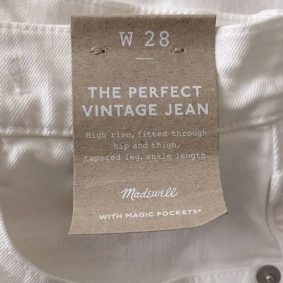 Madewell NWT High Rise The Perfect Vintage Jean Tile White Size 28 Ankle Length