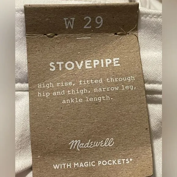 Madewell NWT Stovepipe Jeans Size 29 in Pure White High Rise
