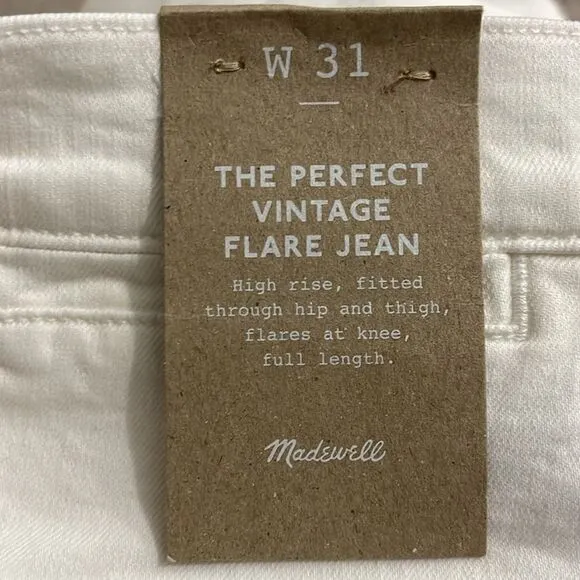 Madewell NWT The Perfect Vintage Flare Jeans Size 31 in Tile White | High Rise