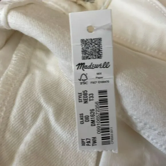 Madewell NWT The Tall Perfect Vintage Wide Leg Crop Jeans Size 33T in Tile White