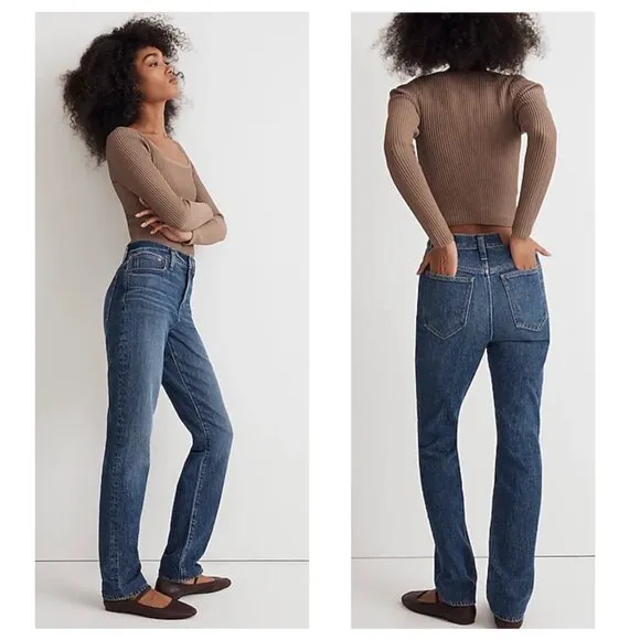 Madewell Perfect Vintage Jeans Womens 23 Blue Straight High Rise Stretch Casual