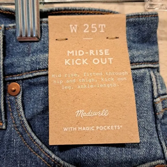 Madewell Tall Mid Rise Kick Out Jeans Raw Hem Edition Sz 25T NWT Style NJ436
