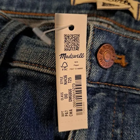 Madewell Tall Mid Rise Kick Out Jeans Raw Hem Edition Sz 25T NWT Style NJ436