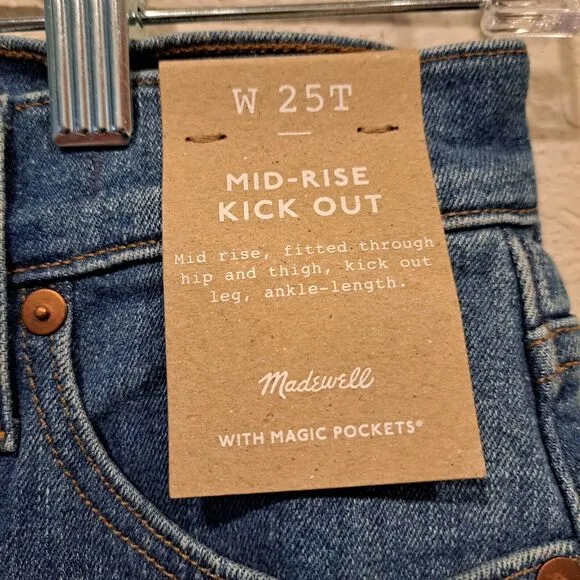 Madewell Tall Mid Rise Kick Out Jeans Raw Hem Edition Sz 25T NWT Style NJ436