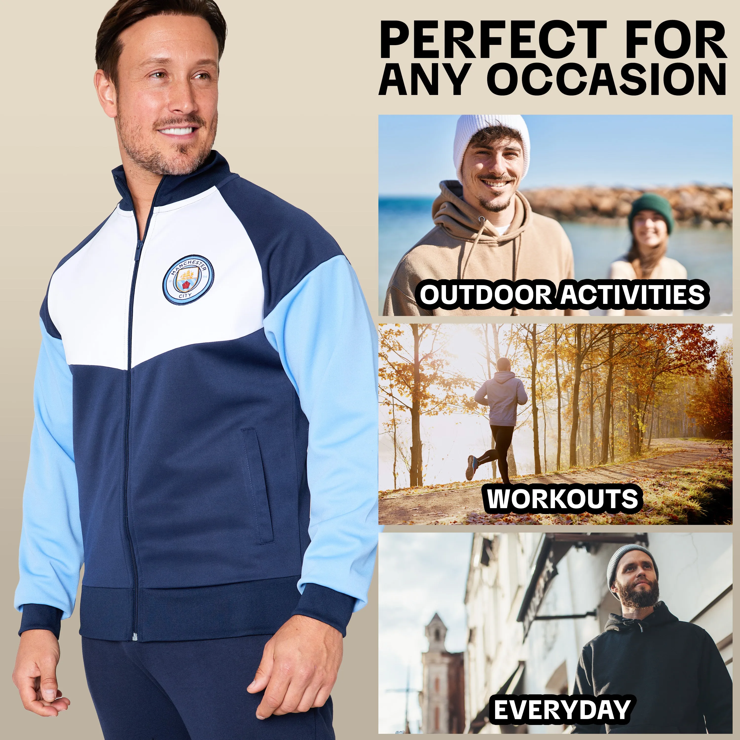 Manchester City F.C. Mens Zip Up Track Jacket with Pockets