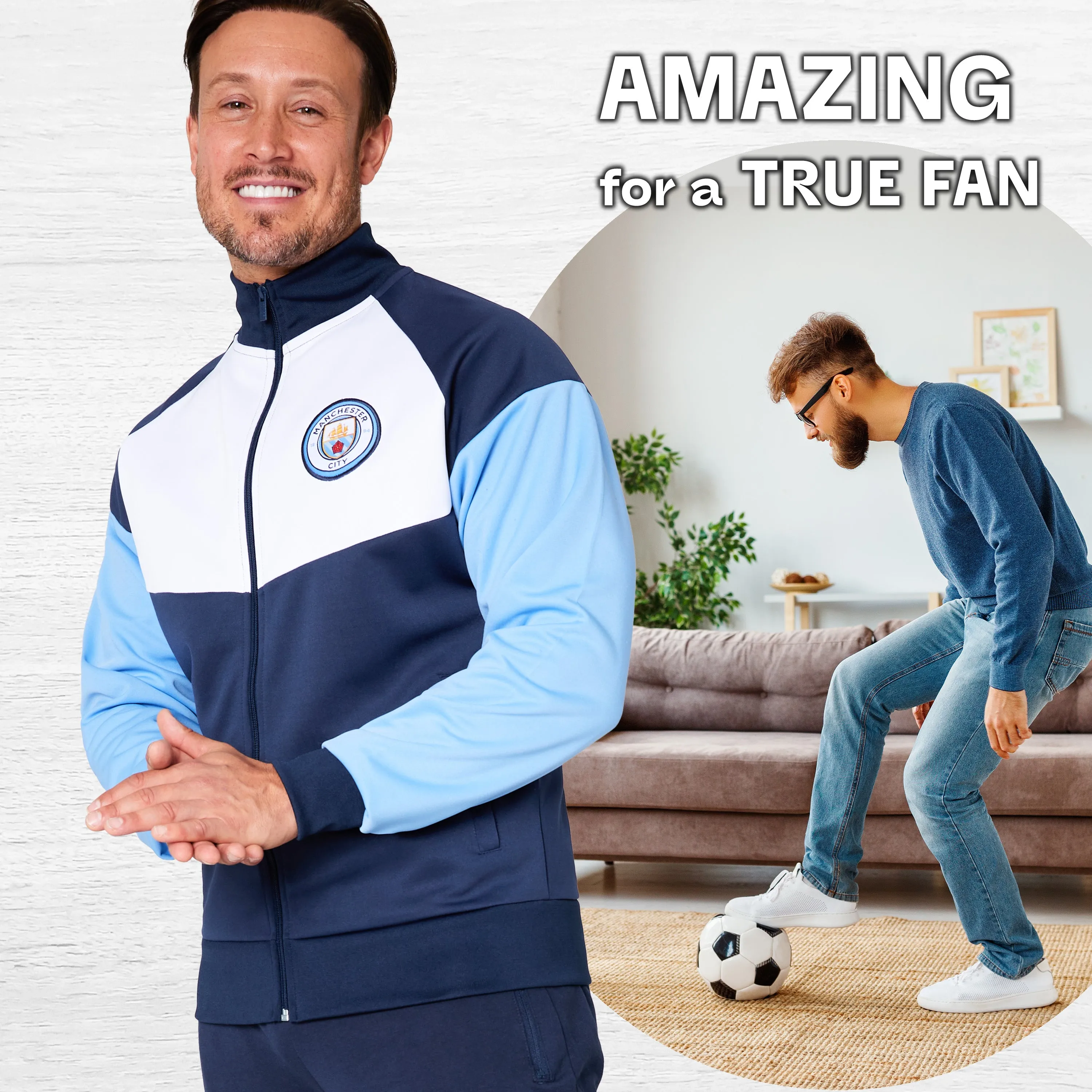 Manchester City F.C. Mens Zip Up Track Jacket with Pockets
