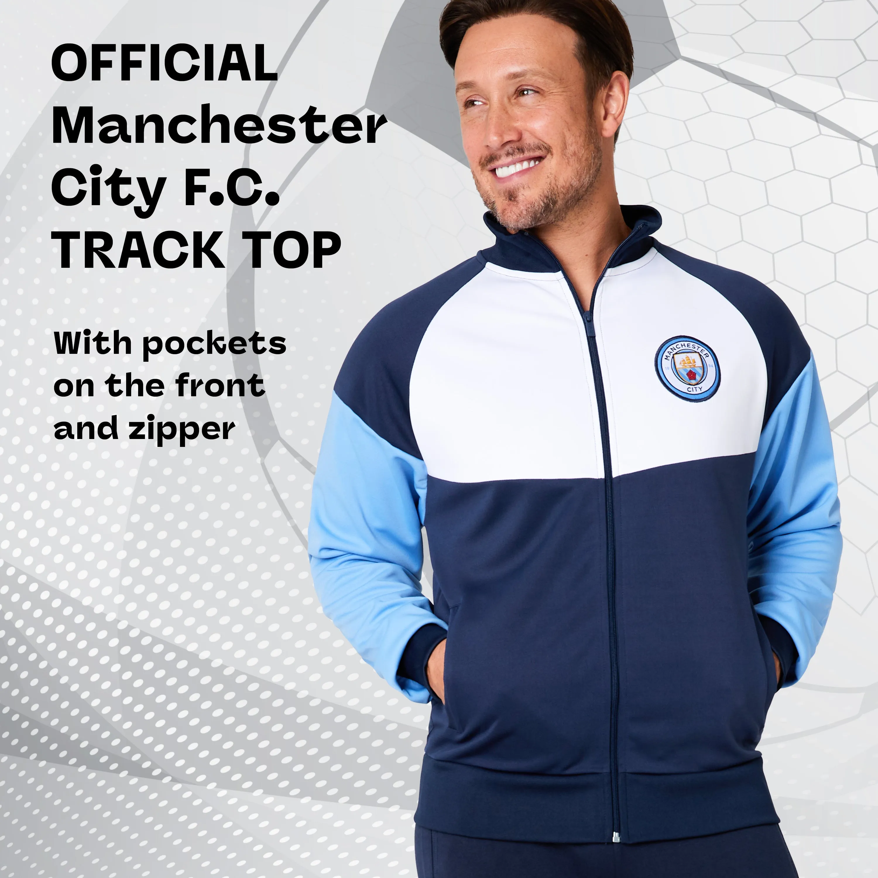 Manchester City F.C. Mens Zip Up Track Jacket with Pockets