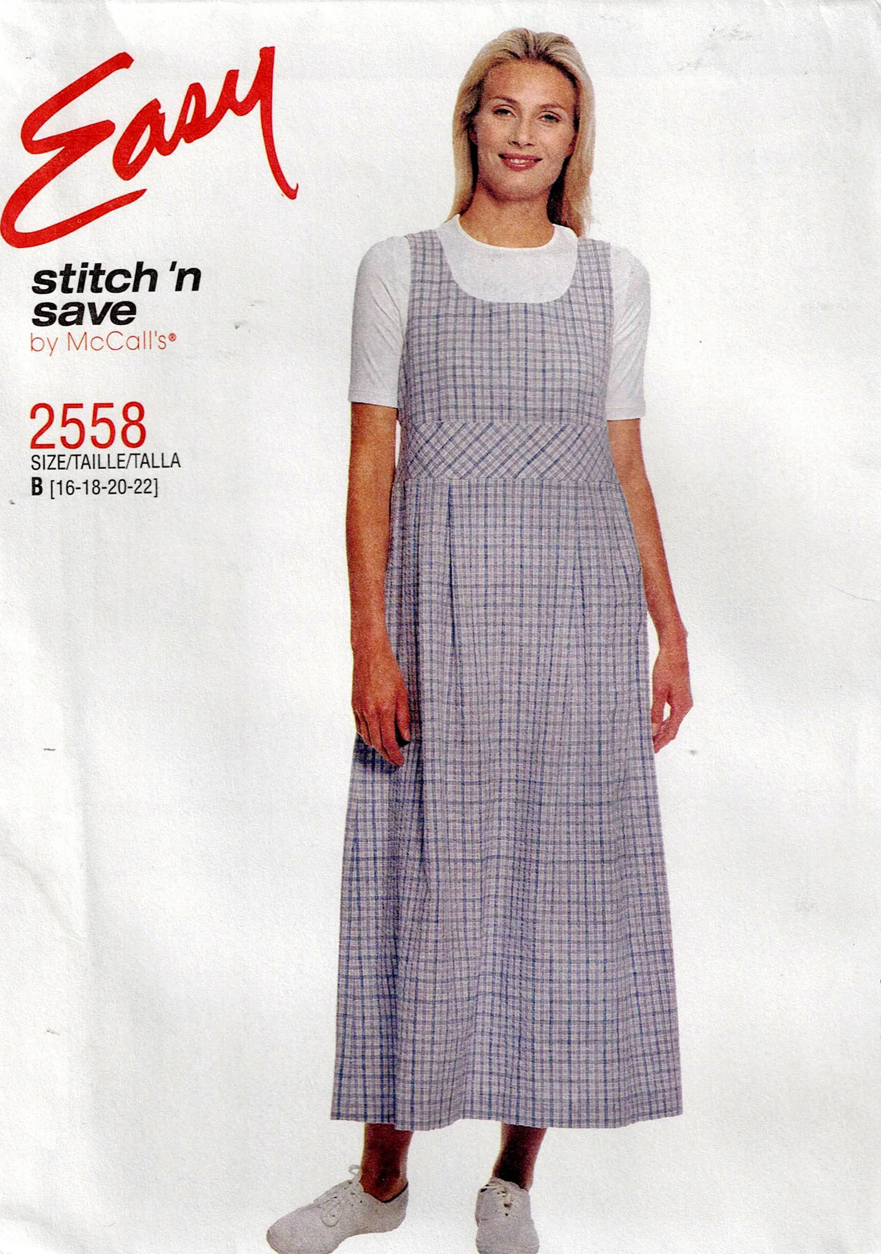 McCall's 2558 EASY Pullover High Waisted Jumper Dress with Bias Midriff Band Out Of Print Sewing Pattern Sizes 16 - 22 UNCUT Factory Folded