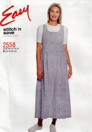 McCall's 2558 EASY Pullover High Waisted Jumper Dress with Bias Midriff Band Out Of Print Sewing Pattern Sizes 16 - 22 UNCUT Factory Folded