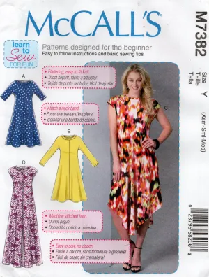 McCall's 7382 Womens EASY Pullover Stretch Knit Dress Out Of Print Sewing Pattern Size XS - M UNCUT Factory Folded