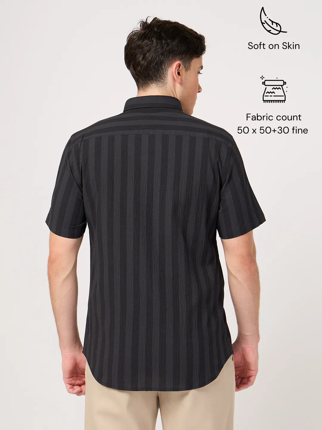 Men Striped Seersucker Cotton Half Sleeve Shirt