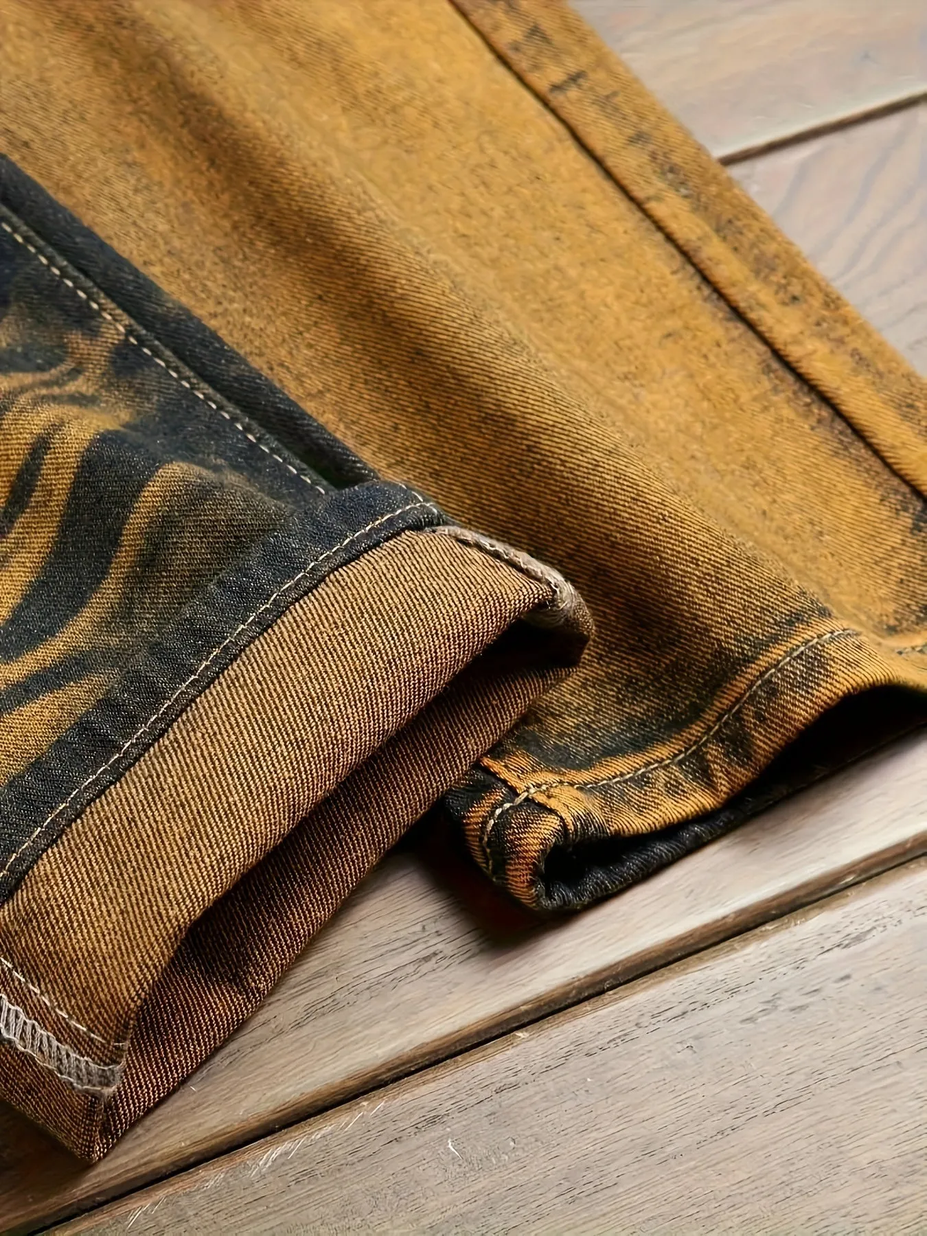 Men's Color Block Ripped Denim Jeans - Breathable, Slim-fit, Mid Waist