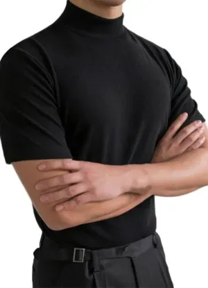 Men's short sleeve t-shirt trendy high neck everyday wear - modern lightweight knit top for casual outings