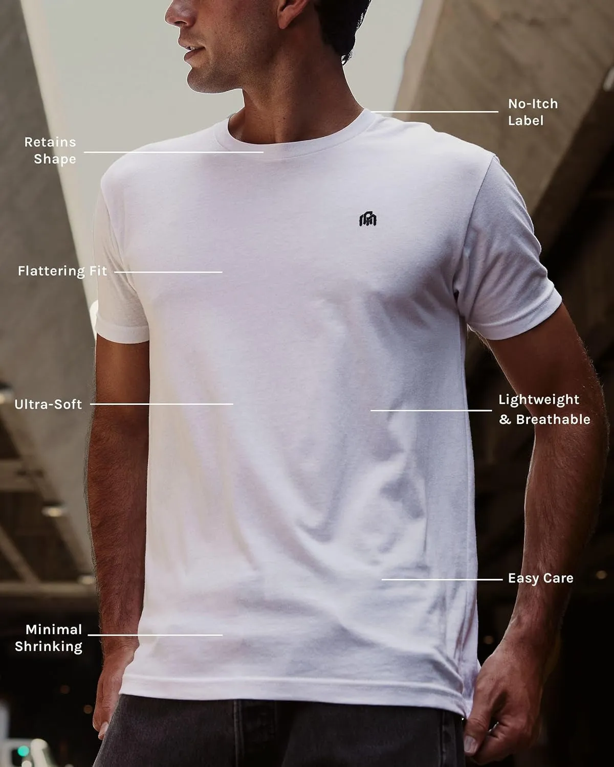 Mens T Shirt with Logo - Short Sleeve Crew Neck Soft Fitted Tees S - 4XL Fresh Classic Basic Tshirts