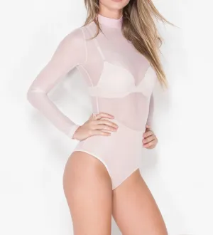 Mesh Long Sleeve Mock Turtle Neck Bodysuit