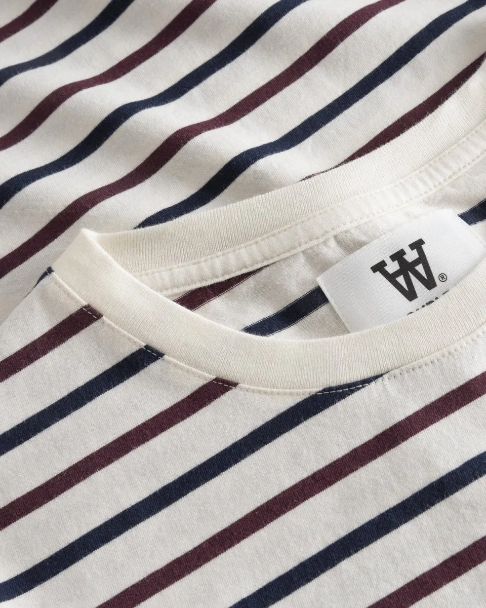 Mia Stripe T-Shirt - Off White/Burgundy