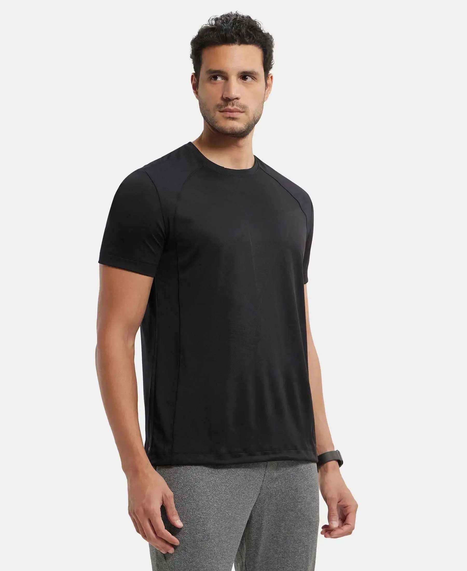 Microfiber Fabric Round Neck Half Sleeve T-Shirt with Breathable Mesh - Black