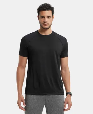 Microfiber Fabric Round Neck Half Sleeve T-Shirt with Breathable Mesh - Black