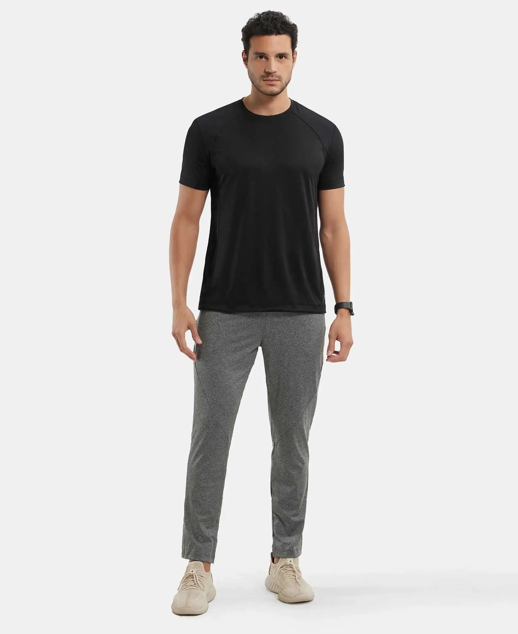 Microfiber Fabric Round Neck Half Sleeve T-Shirt with Breathable Mesh - Black