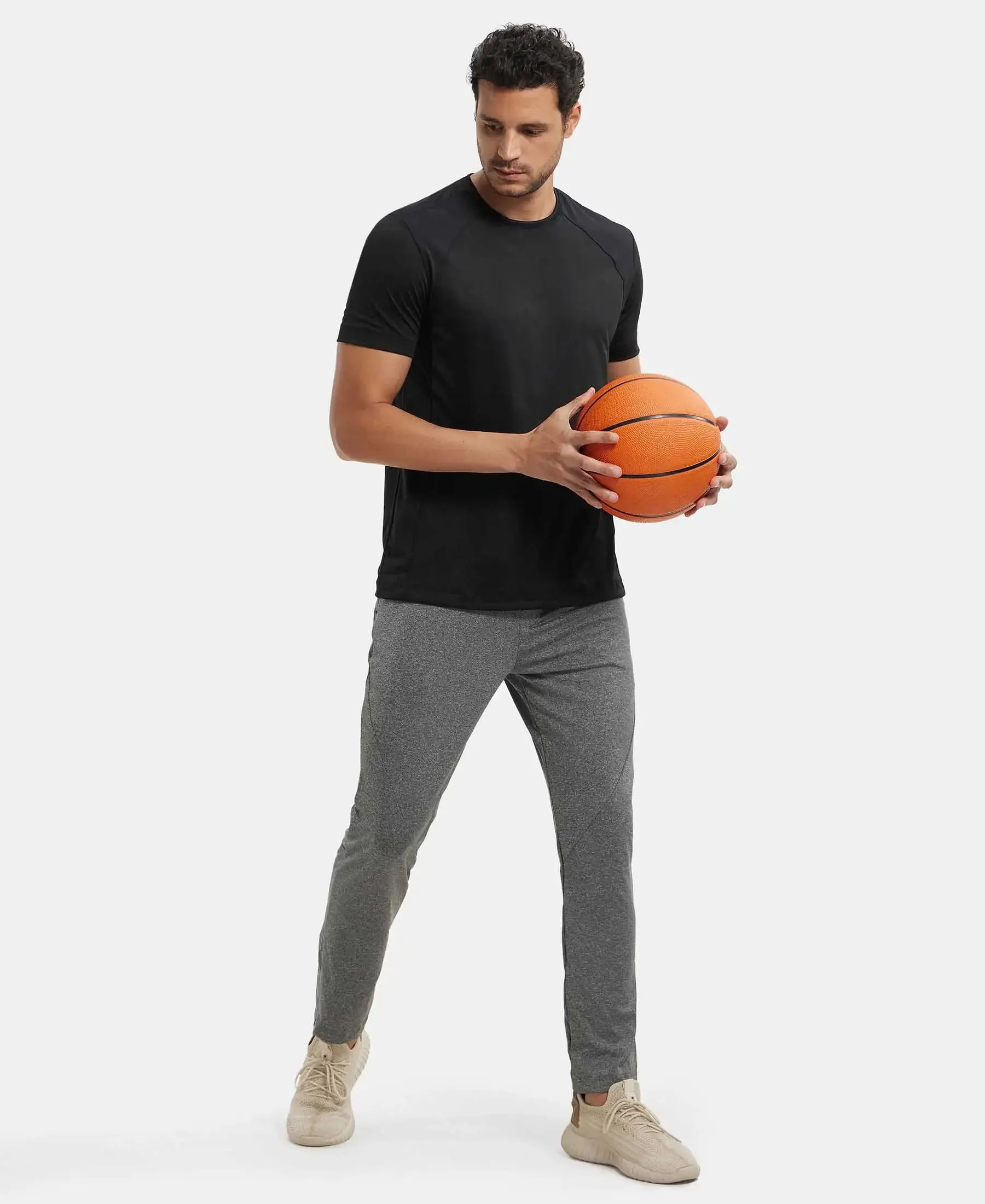 Microfiber Fabric Round Neck Half Sleeve T-Shirt with Breathable Mesh - Black