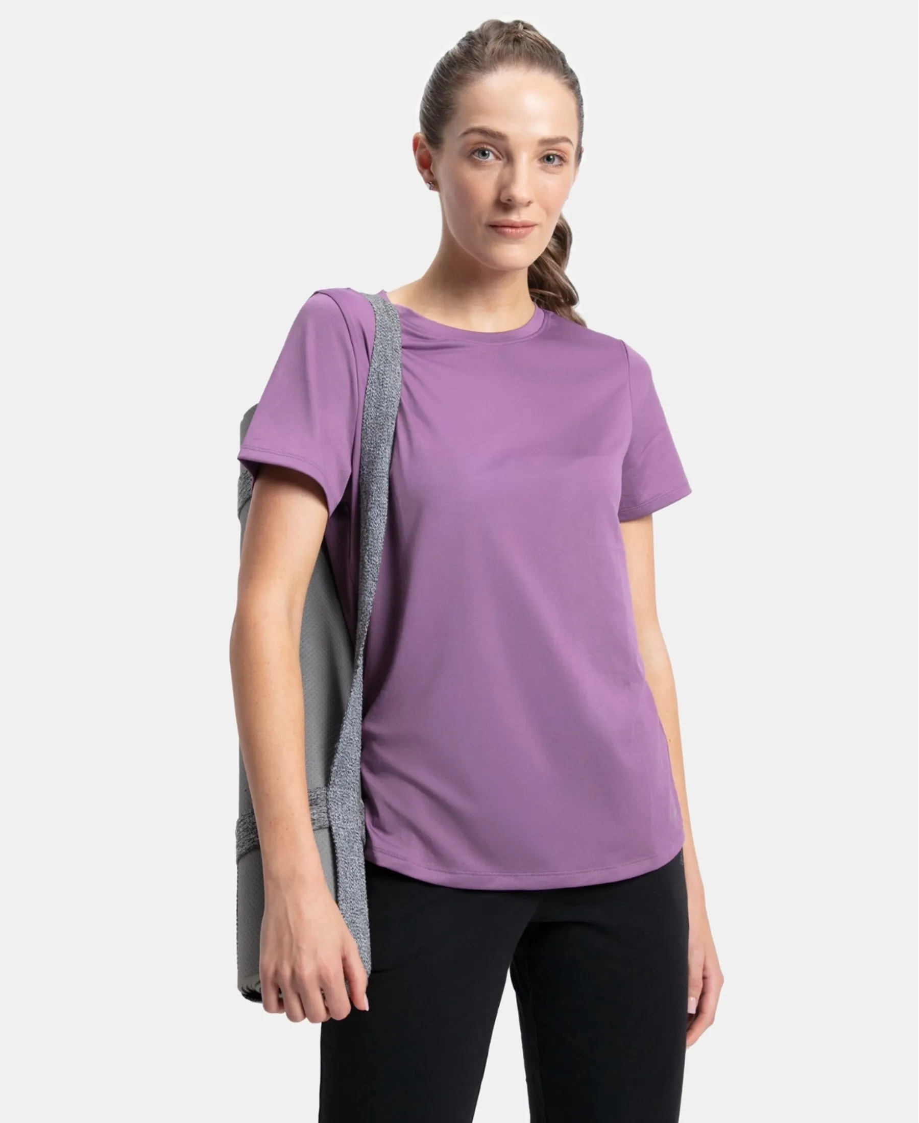Microfiber Polyester Fabric Relaxed Fit Solid Round Neck Half Sleeve T-Shirt - Chinese Violet