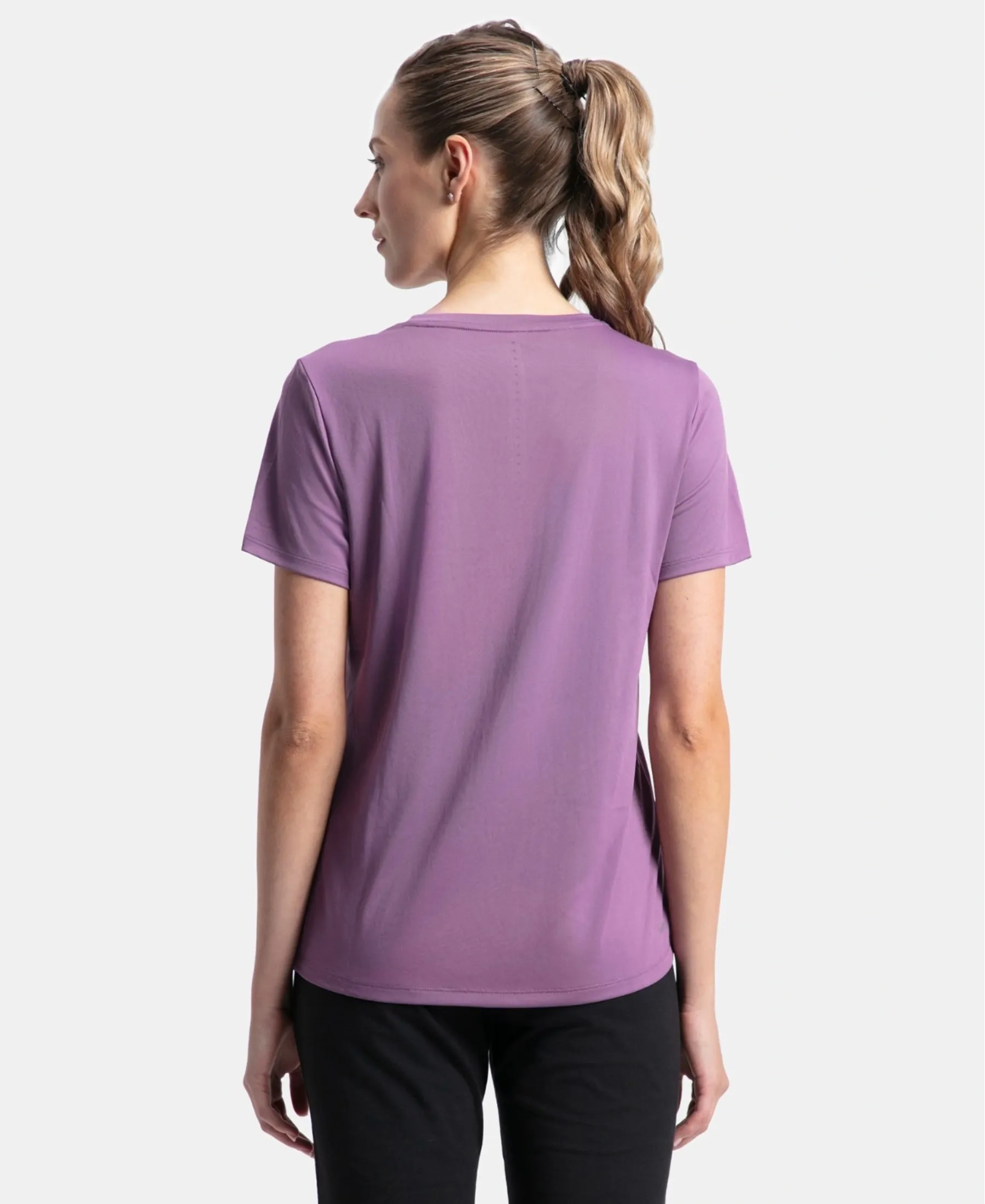Microfiber Polyester Fabric Relaxed Fit Solid Round Neck Half Sleeve T-Shirt - Chinese Violet