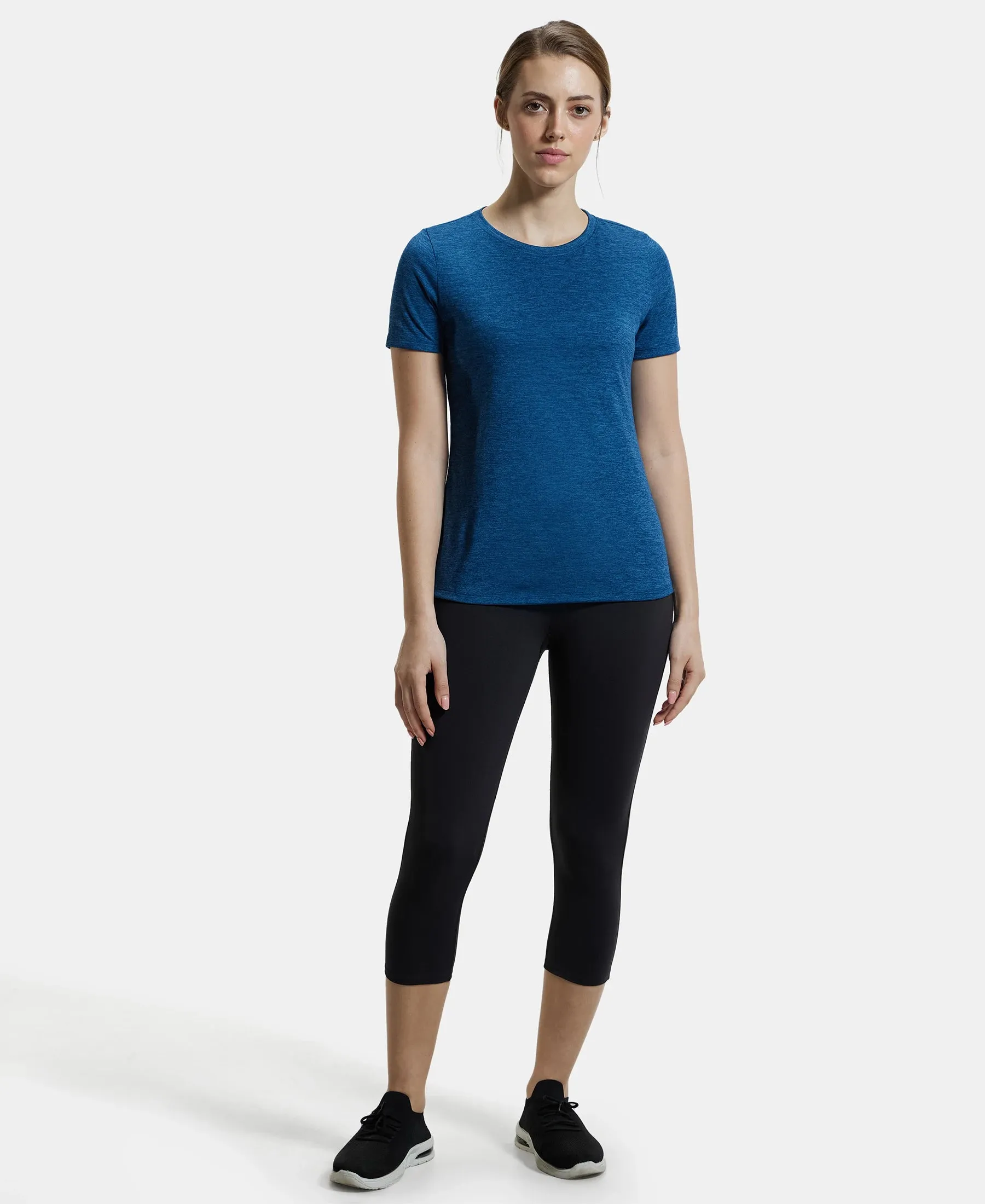 Microfiber Polyester Fabric Relaxed Fit Solid Round Neck Half Sleeve T-Shirt - Poseidon