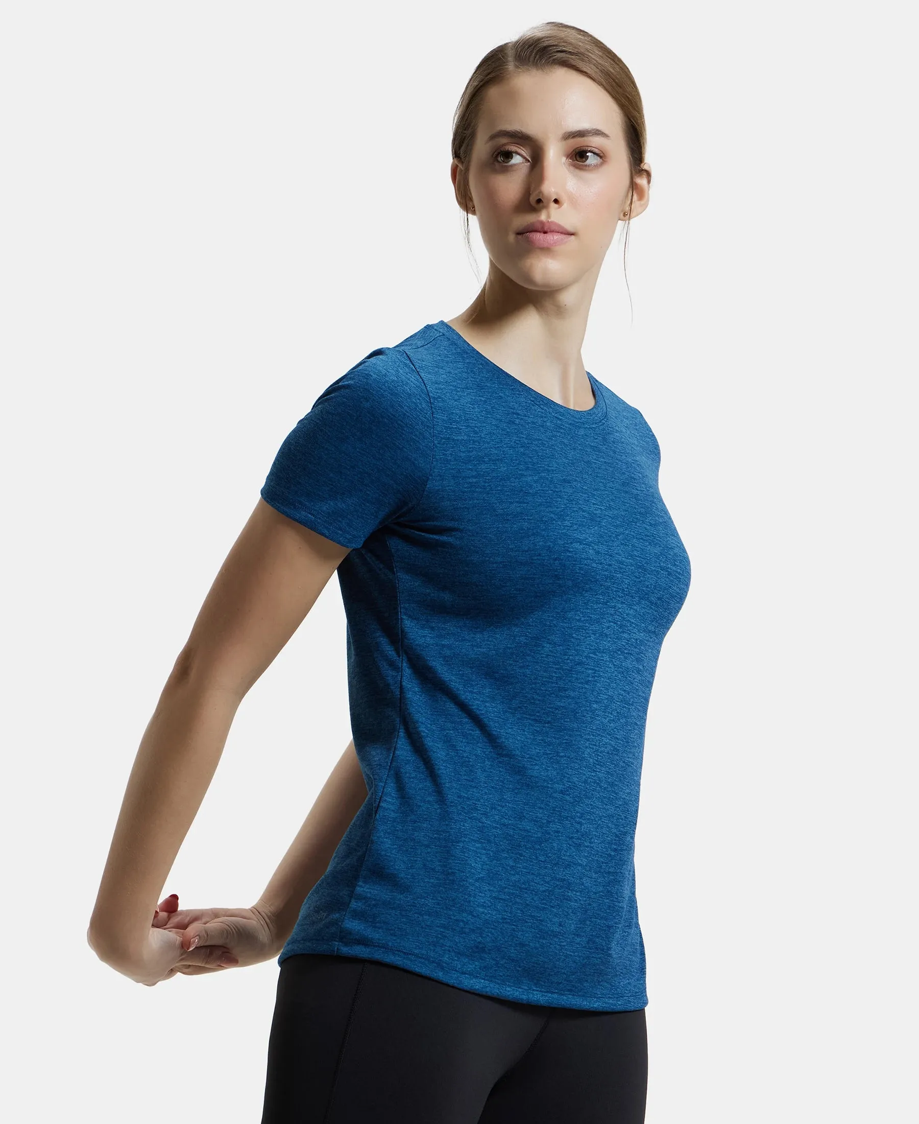 Microfiber Polyester Fabric Relaxed Fit Solid Round Neck Half Sleeve T-Shirt - Poseidon
