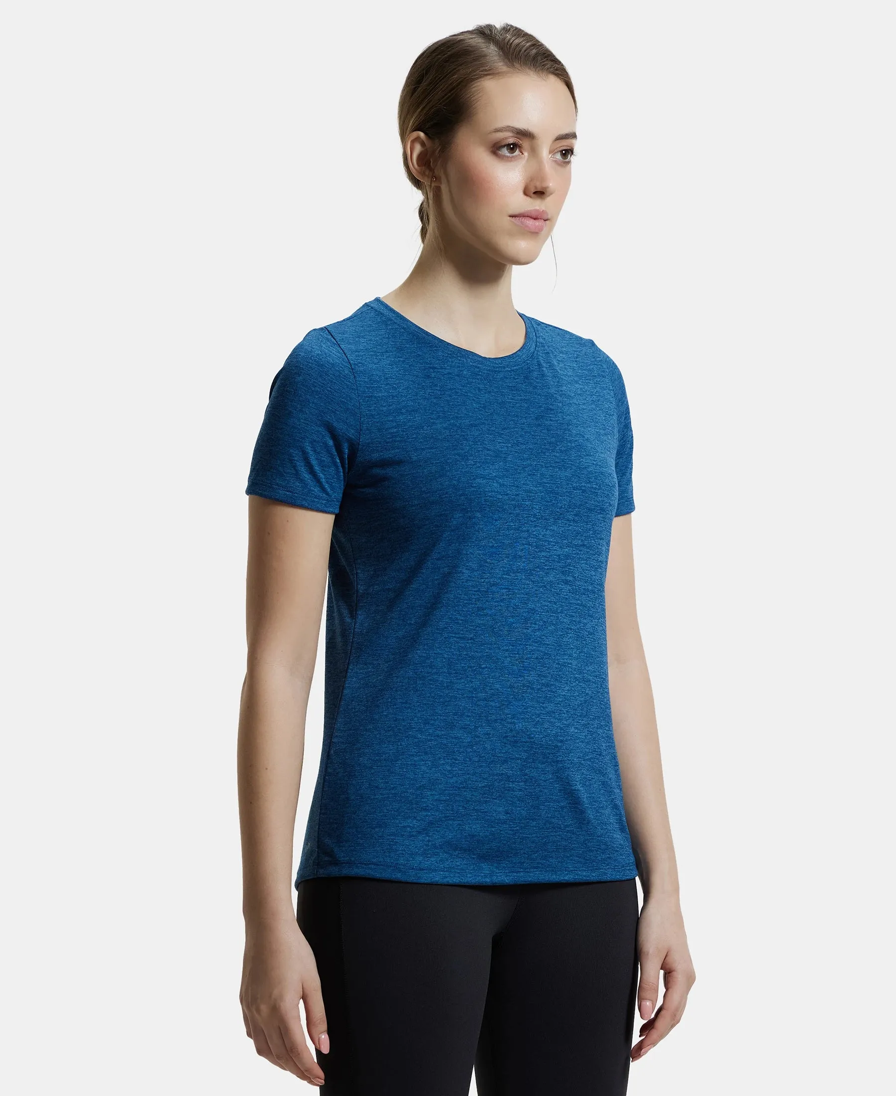 Microfiber Polyester Fabric Relaxed Fit Solid Round Neck Half Sleeve T-Shirt - Poseidon