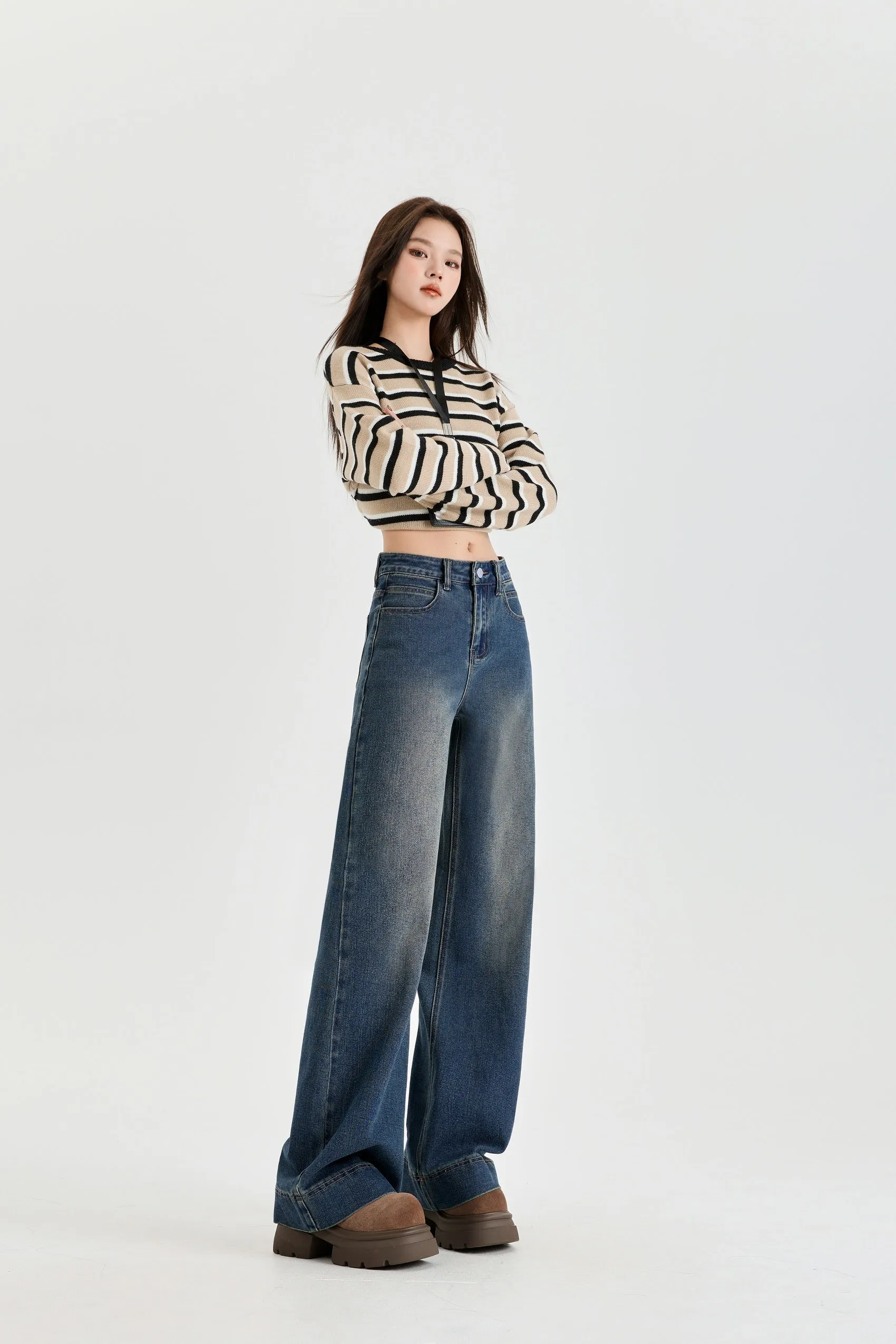 Mid Waist Elastic Stretch Flared Jeans