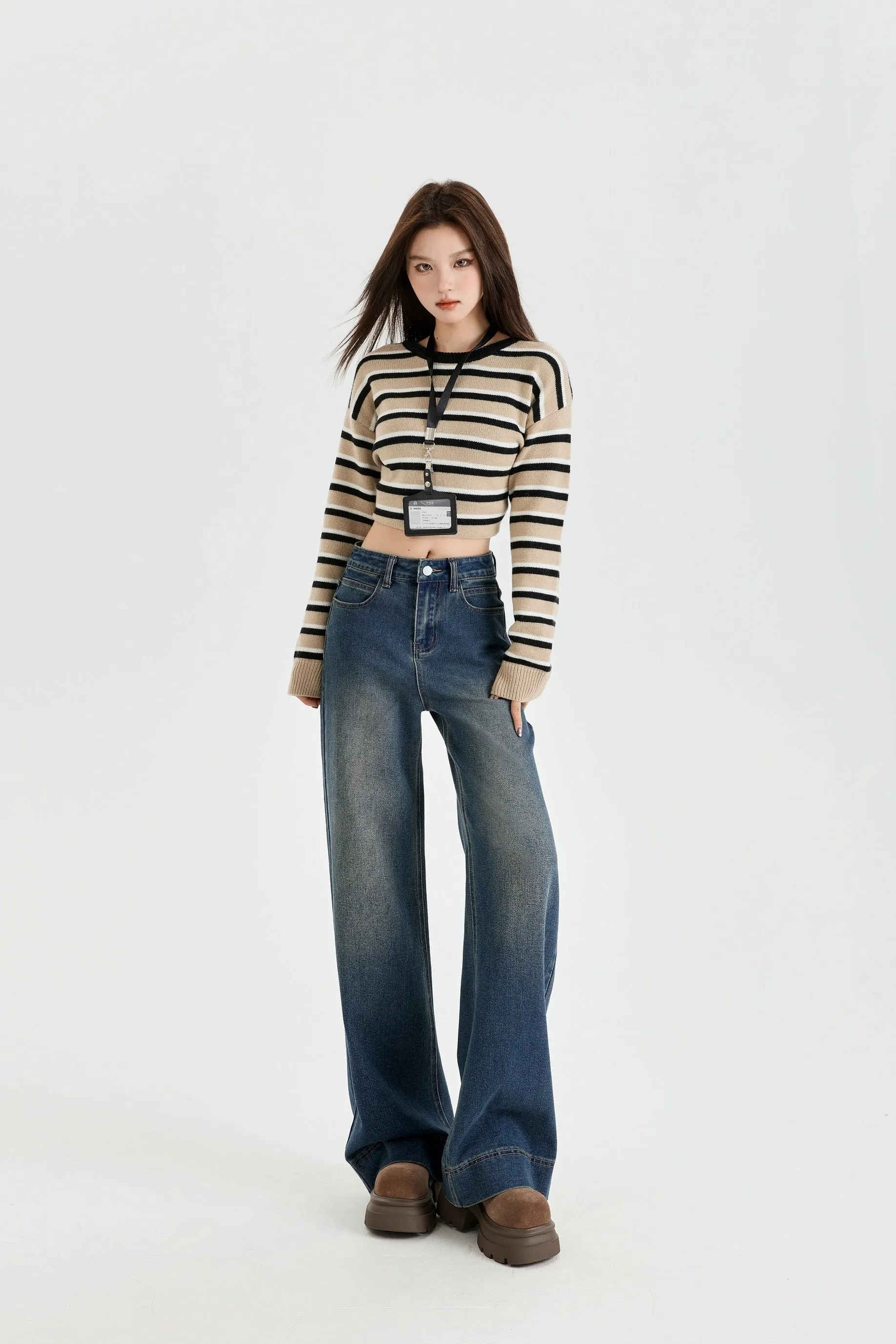 Mid Waist Elastic Stretch Flared Jeans