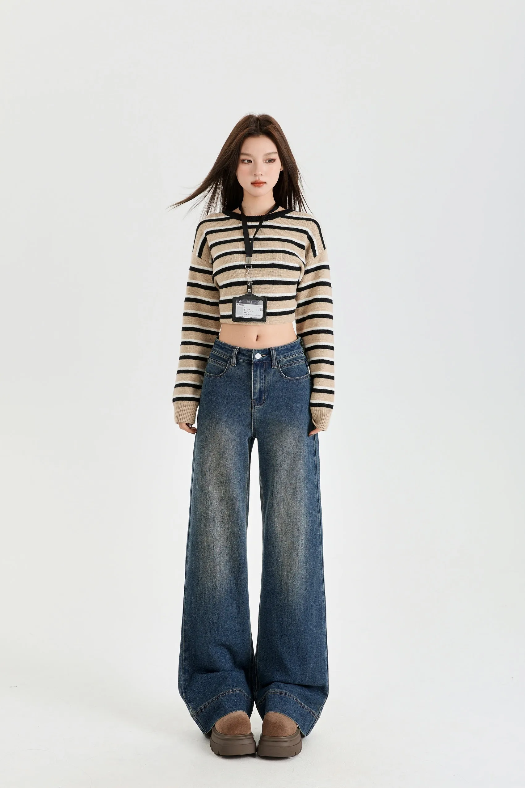 Mid Waist Elastic Stretch Flared Jeans