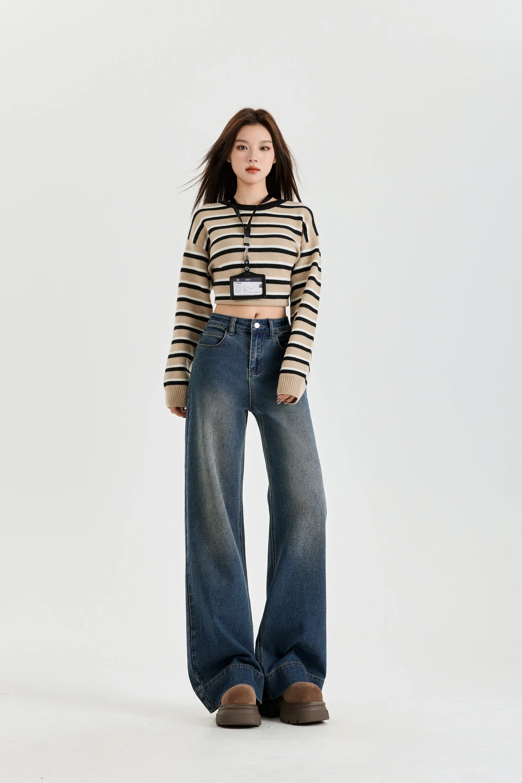 Mid Waist Elastic Stretch Flared Jeans